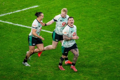 220225 - Wales v Ireland - Guinness Six Nations -  Ireland celebrate their second try by Jamie Osborne of Ireland