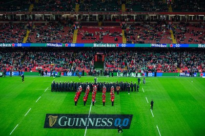 220225 - Wales v Ireland - Guinness Six Nations - A general view of Principality Stadium during the anthems