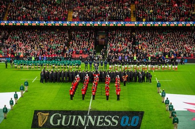 220225 - Wales v Ireland - Guinness Six Nations - A general view of Principality Stadium during the anthems