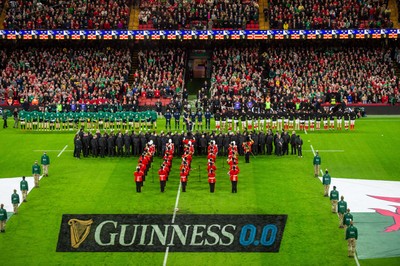 220225 - Wales v Ireland - Guinness Six Nations - A general view of Principality Stadium during the anthems