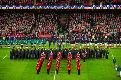 220225 - Wales v Ireland - Guinness Six Nations - A general view of Principality Stadium during the anthems