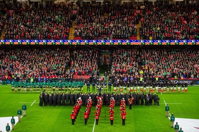 220225 - Wales v Ireland - Guinness Six Nations - A general view of Principality Stadium during the anthems