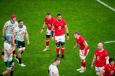 220225 - Wales v Ireland - Guinness Six Nations - Players prepare for a line out