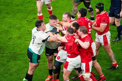 220225 - Wales v Ireland - Guinness Six Nations - Tempers flare between Dan Sheehan of Ireland and Elliot Dee of Wales