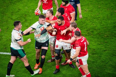 220225 - Wales v Ireland - Guinness Six Nations - Tempers flare between Dan Sheehan of Ireland and Elliot Dee of Wales