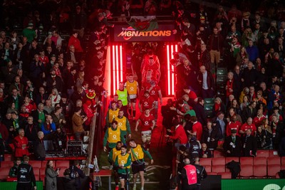 220225 - Wales v Ireland - Guinness Six Nations - Wales team run out