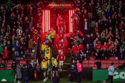 220225 - Wales v Ireland - Guinness Six Nations - Wales team run out