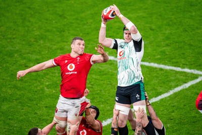 220225 - Wales v Ireland - Guinness Six Nations - Will Rowlands of Wales and James Ryan of Ireland compete for line out ball