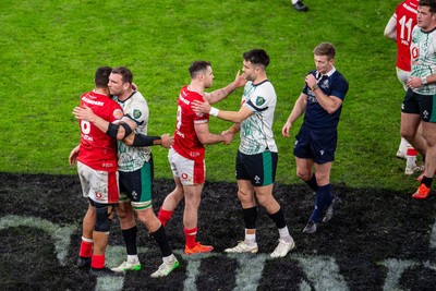 220225 - Wales v Ireland - Guinness Six Nations - Players shake hands at the end of the match