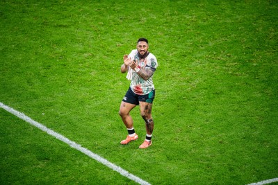 220225 - Wales v Ireland - Guinness Six Nations - Bundee Aki of Ireland applauds the fans after the match