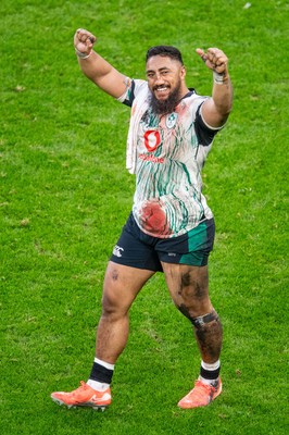 220225 - Wales v Ireland - Guinness Six Nations - Bundee Aki of Ireland applauds the fans after the match