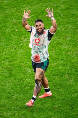 220225 - Wales v Ireland - Guinness Six Nations - Bundee Aki of Ireland applauds the fans after the match