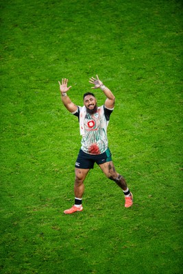 220225 - Wales v Ireland - Guinness Six Nations - Bundee Aki of Ireland applauds the fans after the match