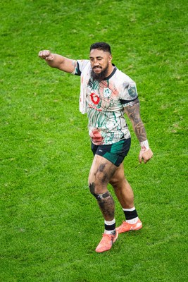 220225 - Wales v Ireland - Guinness Six Nations - Bundee Aki of Ireland applauds the fans after the match