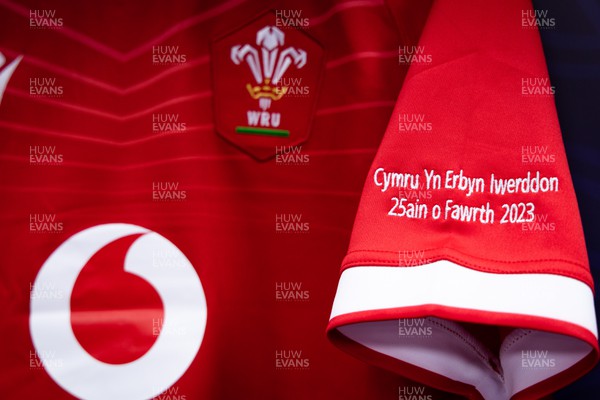 250323 - Wales v Ireland, TikToc Women’s 6 Nations - A Wales shirt hangs in the changing room ahead of the start of the match