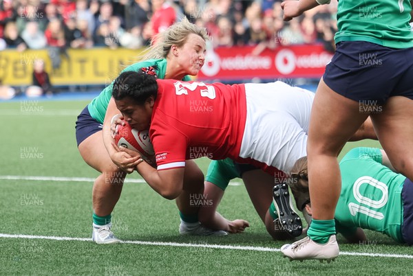 250323 - Wales v Ireland, TikToc Women’s 6 Nations - Sisilia Tuipulotu of Wales powers over to score try