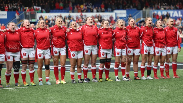 250323 - Wales v Ireland, TikToc Women’s 6 Nations - The Wales team line up for the anthem