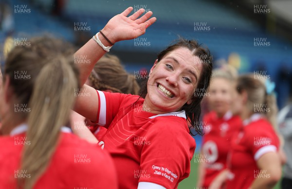 250323 - Wales v Ireland, TikToc Women’s 6 Nations - Georgia Evans of Wales celebrates at the end of the match