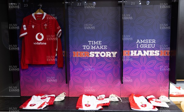 250323 - Wales v Ireland, TikToc Women’s 6 Nations - HerStory branding in the home changing room ahead of the match