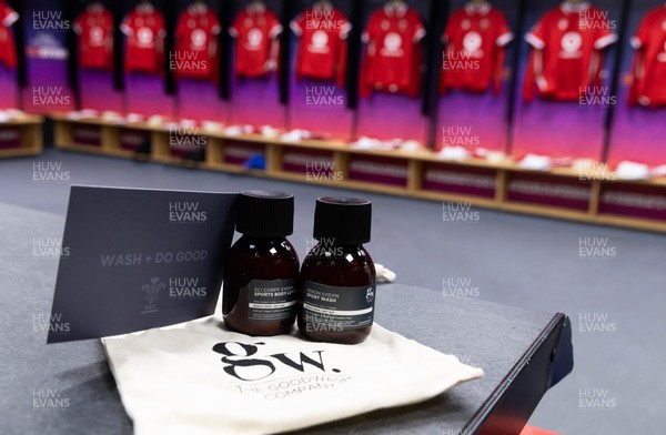 250323 - Wales v Ireland, TikToc Women’s 6 Nations - The Good Wash Company products in the home changing room ahead of the match