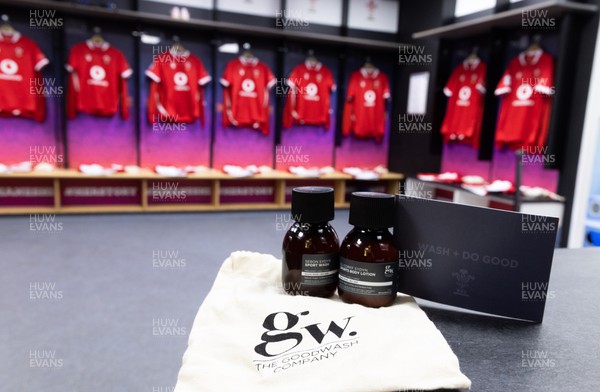 250323 - Wales v Ireland, TikToc Women’s 6 Nations - The Good Wash Company products in the home changing room ahead of the match