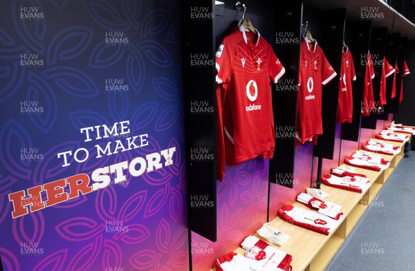250323 - Wales v Ireland, TikToc Women’s 6 Nations - HerStory branding in the home changing room ahead of the match