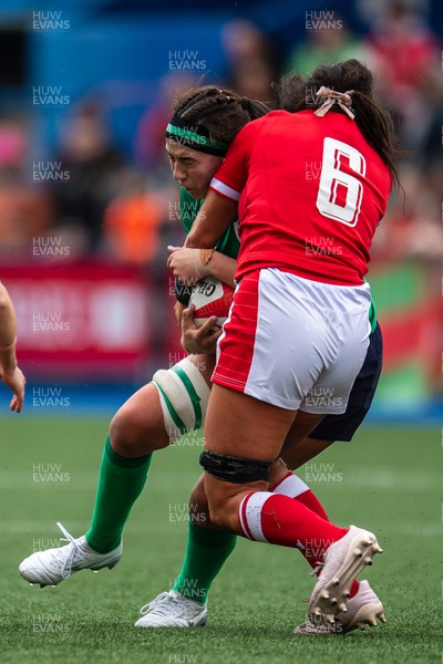 250323 - Wales v Ireland - TikTok Women's Six Nations - Nichola Fryday  of Ireland is tackled by Georgia Evans of Wales