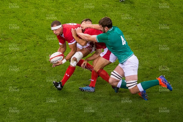 310819 - Wales v Ireland, Under Armour Summer Series - RWC Warmup - Aaron Shingler of Wales tries to pass the ball back 