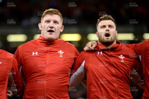 310819 - Wales v Ireland - Under Armour Series - Rhys Carre and Owen Lane of Wales during the anthems