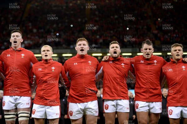310819 - Wales v Ireland - Under Armour Series - Rhys Carre and Owen Lane of Wales during the anthems