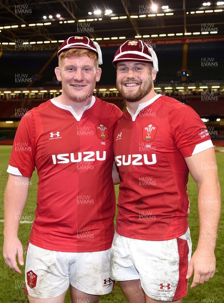 310819 - Wales v Ireland - Under Armour Series - Rhys Carre and Owen Lane after receiving their first caps