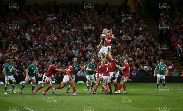 310819 - Wales v Ireland - Under Armour Summer Series - RWC Warm Up - Aaron Wainwright of Wales wins the line out