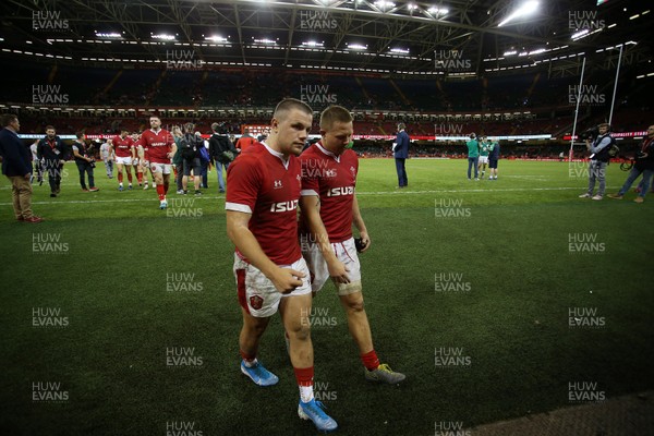 310819 - Wales v Ireland - Under Armour Summer Series - RWC Warm Up - Dejected Steff Evans and James Davies of Wales