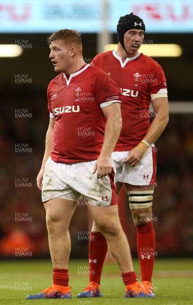 310819 - Wales v Ireland - Under Armour Summer Series - RWC Warm Up - Rhys Carre and Adam Beard of Wales