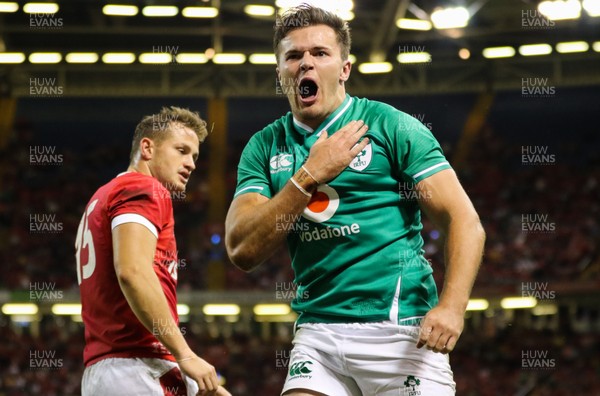 310819 - Wales v Ireland, Under Armour Summer Series 2019 - Jacon Stockade of Ireland celebrates after he dives in to score try