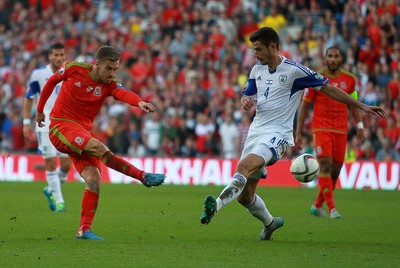 060915 - Wales v Israel - UEFA European Championship Qualifier - Aaron Ramsey of Wales takes a shot at goal