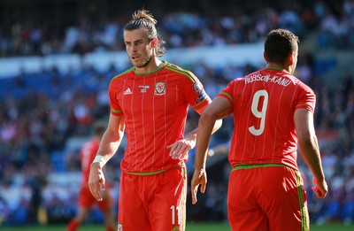 060915 - Wales v Israel - UEFA European Championship Qualifier - Gareth Bale and Hal Robson-Kanu of Wales