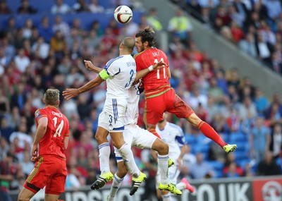 060915 - Wales v Israel, UEFA European Championship 2016 Qualifying match - Gareth Bale of Wales heads the ball into the net only for the goal to be cancelled 