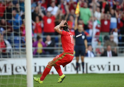 060915 - Wales v Israel, UEFA European Championship 2016 Qualifying match - Gareth Bale of Wales reacts after realising his goal has been not given