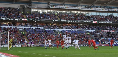 060915 - Wales v Israel, UEFA European Championship 2016 Qualifying match - Gareth Bale of Wales fires a free kick at goal