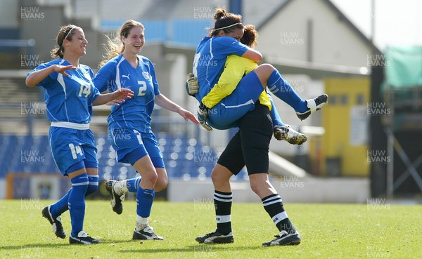300306Wales v Israel FIFA Womens World Cup, Cardiff, Wales Israel's Rachel Shelina Israel (8) celebrates her goal with keeper Adi Yurman and Maya Barqui (14) and Michal Ravitz (2) �Huw Evans, Cardiff 