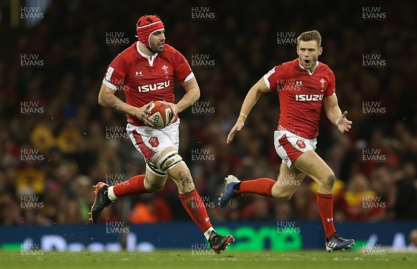 010220 - Wales v Italy - Guinness 6 Nations - Cory Hill of Wales carries the ball with Dan Biggar alongside