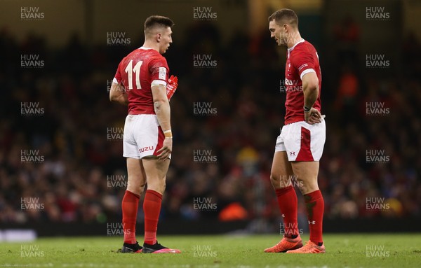 010220 - Wales v Italy, Guinness Six Nations -     Josh Adams of Wales, left, with George North of Wales 
