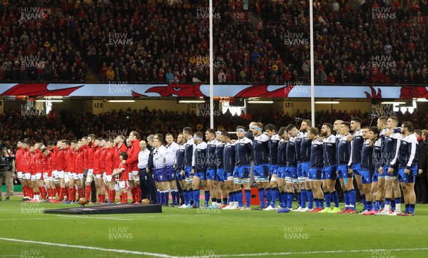 010220 - Wales v Italy, Guinness Six Nations -    The teams line up for the anthems