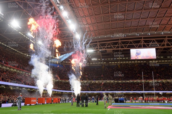 010220 - Wales v Italy - Guinness Six Nations -  Pre-match pyrotechnics