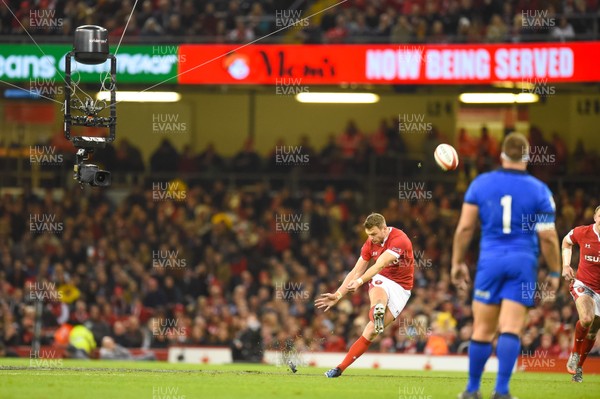 010220 - Wales v Italy - Guinness Six Nations - A remote TV camera films a penalty attempt by Dan Biggar of Wales  