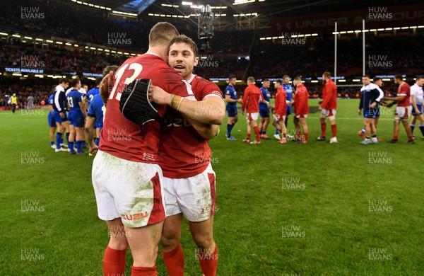 010220 - Wales v Italy - Guinness Six Nations - George North and Leigh Halfpenny of Wales at the end of the game 