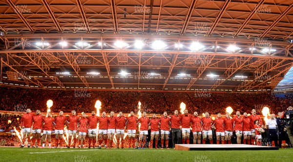 010220 - Wales v Italy - Guinness Six Nations - Wales players during the anthems