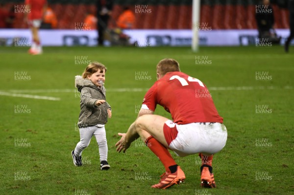 010220 - Wales v Italy - Guinness Six Nations - Johnny McNicholl with daughter August at the end of the game