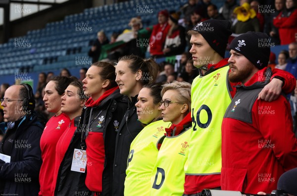 020220 - Wales v Italy, 2020 Women's Six Nations - The Wales management team sing the national anthem